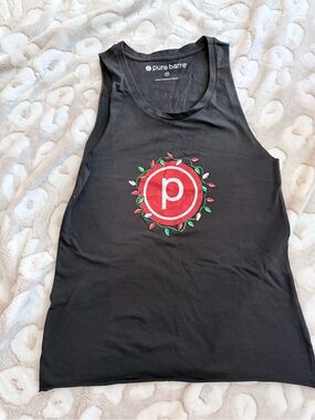 Pure Barre Charcoal Gray Logo Tank with Festive Red & Green Emblem Sz XS New D13